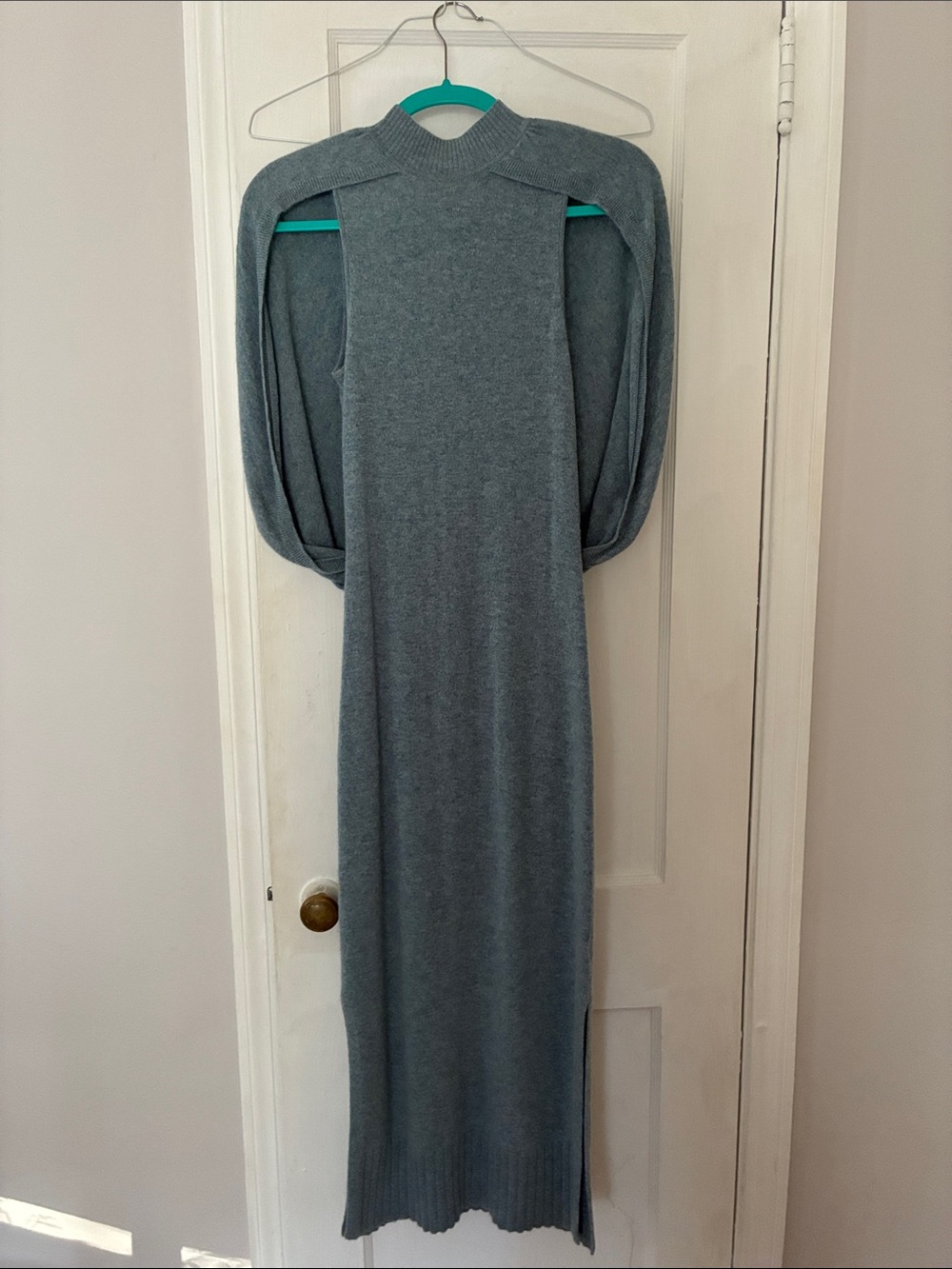 Jonathan Simkhai Gray Maxi Knit Dress with Balloon Sleeves